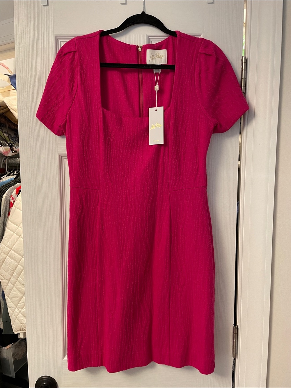 Lilly Pulitzer Fuchsia Square Neck Short Sleeve Dress